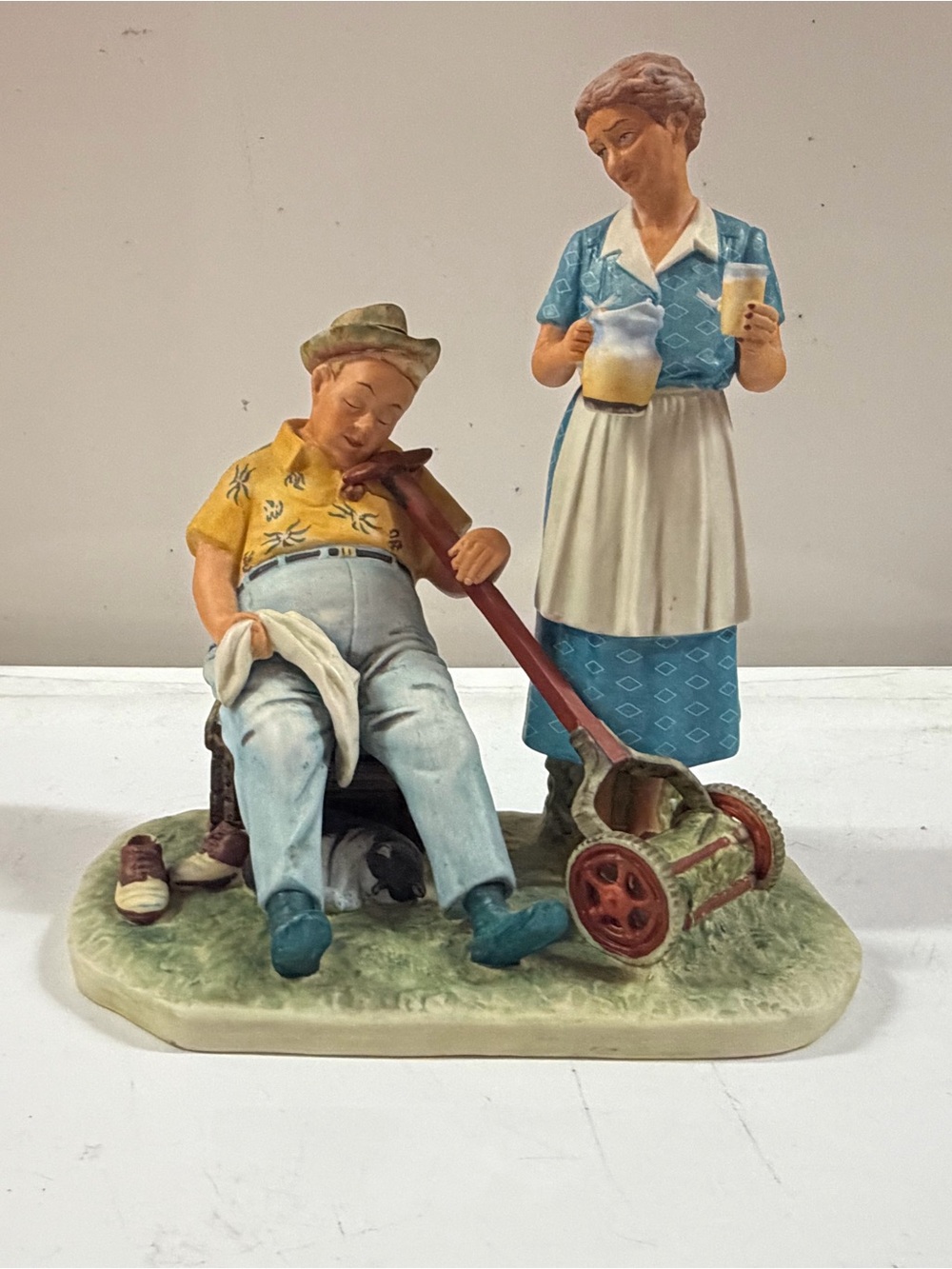 Vintage Norman Rockwell Figurine Gorham Summer Shear Agony 1st Ed Lawnmower